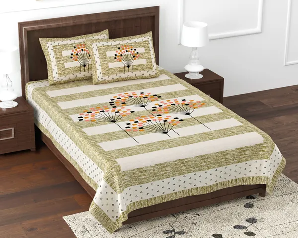 Yellow_Cotton_Geometric_Bloom_Double_Bedsheet_With_Pillow_Cover_70X100_Cm
